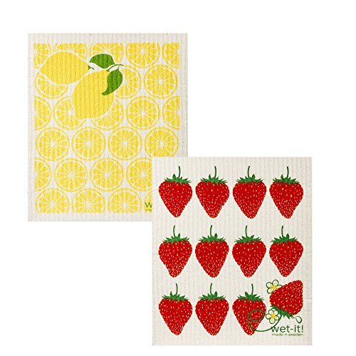 Wet-It! Schwedisches Geschirrtuch-Set (Erdbeer-Limonade) – wiederverwendbar, saugfähig und Reinigungstücher für Küche, Bad und Haushaltsoberflächen – waschbar, schnell trocknend und langlebig, 2 Stück von Wet-It!