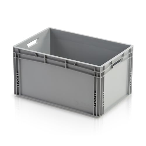 Wetec Lagerbehälter, mit Durchfassgriffen, grau, 600 x 400 x 320 mm (Lagerbox Transportbox Transportkasten Euro-Transportkasten Eurobox Eurofix-Kasten Eurokasten Eurokiste Stapeltransportkasten) von Wetec