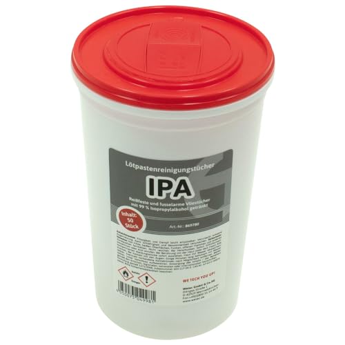 WETEC Lötpastenreinigungstücher, IPA W42 (Papiertuch Wischtuch Reinigungstuch Tuch Glasfaserreinigungstuch Isopropanol Isopropylalkohol Persprit Petrohol Petrosol Propol) (Pack à 50 Stück) von Wetec