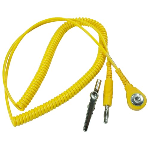 WETEC Spiralkabel mit Bananenstecker, ESD, gelb, Anschlussart DK 3 mm (Verbindungskabel Erdungsleitung) von Wetec