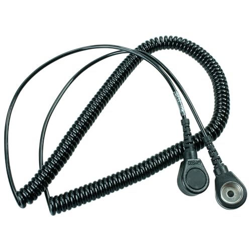 WETEC Spiralkabel mit Druckknopf, ESD, schwarz, 3/10 mm, 3,6 m 2100.752.3.10.1 (Verbindungskabel Erdungsleitung Handgelenk-Spiralkabel Handgelenkband ESD-Kabel Erdungskabel Erdungslitze) von Wetec