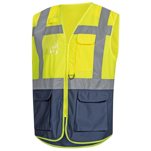 WETEC Warnschutz-Weste, neongelb/marineblau, XL (Sicherheitsweste Reflexweste Hochsichtbarkeitsweste Signalweste Leuchtweste Sicherheitsreflexweste Arbeits-Schutzweste Warnschutzkleidung Warnweste) von Wetec