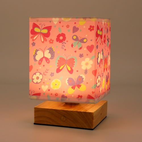 Wetry Nachtlicht Baby mit Schmetterling Motiv Lampenschirm Deko Kinderzimmer Nachttischlampe Touch Dimmbar Schreibtischlampe Kinder Klein Geschenke Mädchen von Wetry