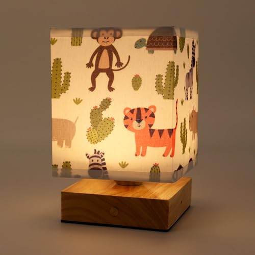 Wetry Nachttischlampe Kinder mit Tiere Motiv Lampenschirm Klein Tischlampe Dimmbares Nachtlicht Babyzimmer Schulanfang Geschenke Mädchen Jungen von Wetry