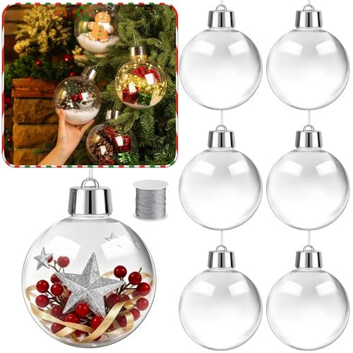 Wettarn Transparente Weihnachtskugeln aus Kunststoff, befüllbar, mit Seil, für Bastelarbeiten, Weihnachten, Hochzeit, Party, Dekoration (6 Stück, 15,2 cm) von Wettarn