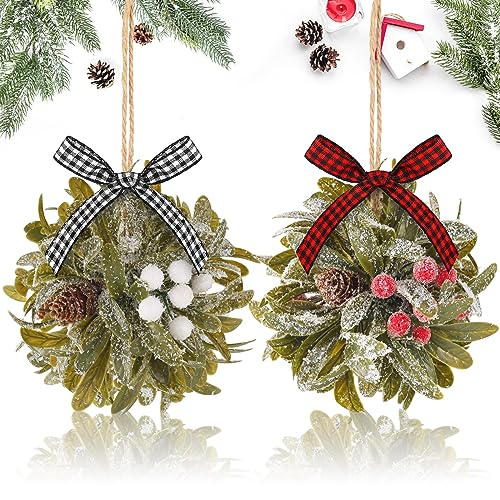 Wettarn Weihnachts-Mistelzweig küssende Kugel mit Beeren, hängende Mistelzweig-Dekoration für Tür, Zuhause, Weihnachtsbaum, 25,4 cm (gemischte Stile, 2 Stück) von Wettarn