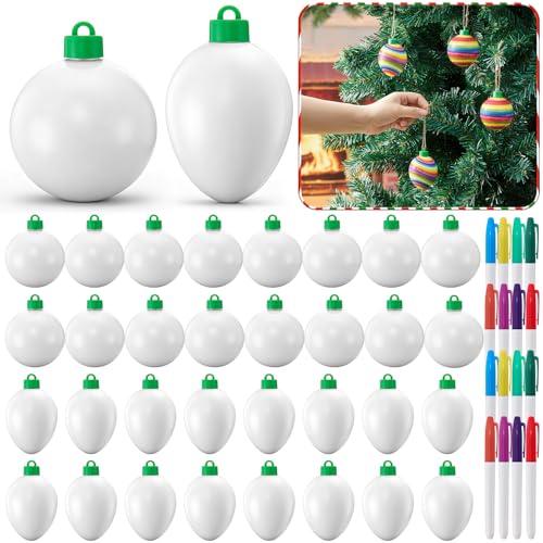 Wettarn Weihnachtsbaumdekoration, blanko, weiße Kugel-Ornamente mit Markern für Bastelarbeiten, Weihnachten, Urlaub, Party, Dekoration, Malerei, kompatibler Baum und Geschenk-Box, Ornament-Dekorateur von Wettarn
