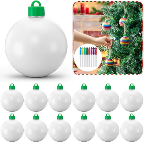 Wettarn Weihnachtsbaumdekoration, blanko, weiße Kugel-Ornamente mit Markern für Bastelarbeiten, Weihnachten, Urlaub, Party, Dekoration, Malerei, kompatibler Baum und Geschenk-Box, Ornament-Dekorateur von Wettarn