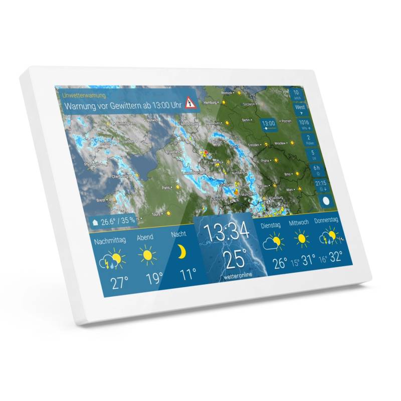 WetterOnline WetterDisplay wetteronline home Wetterstation WLAN Raumsensor Touch-Bildschirm HD-Farbdisplay Weiß Premium-Wetterdaten Unwetterwarnung von WetterOnline