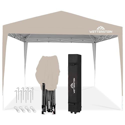 Wetterstein® Pavillon 3x3m inkl. Tasche Zelt faltbar Gartenzelt Faltpavillon Partyzelt Popup mit Klicksystem Beige von Wetterstein