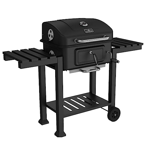 Wetterstein® solider XXL-BBQ GRILLWAGEN Holzkohle Grill mit grosser Doppelablage, Edelstahl Griff, Thermometer, pulverbeschichteter Oberfläche und vielfältigen Ausstattung Details von Wetterstein