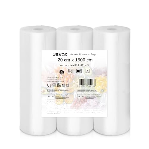 Wevac Lite 3 Rollen 20x1500cm Vakuumierfolie, Folienrollen für Lebensmittel, geeignet für Food Saver. BPA-frei, Robust, großartig für Vakuum-Aufbewahrung, für Alle Vakuumierer, Sous Vide Geeignet Wevac Lite 3 Rollen 20x1500cm Vakuumierfolie, Folienrollen für Lebensmittel, geeignet für Food Saver. BPA-frei, Robust, großartig für Vakuum-Aufbewahrung, für Alle Vakuumierer, Sous Vide Geeignet von Wevac