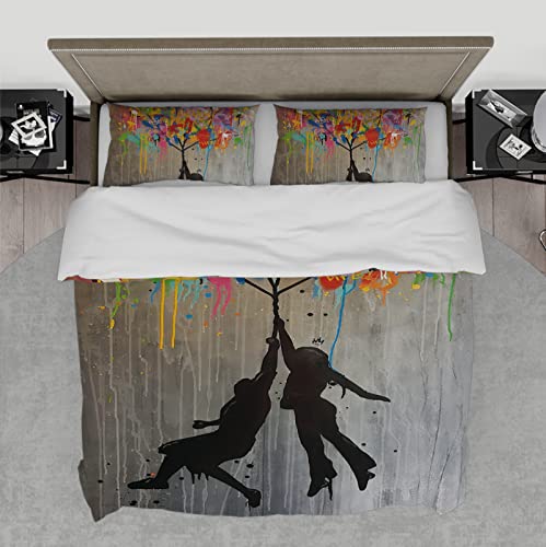 Abstrakte Graffiti Bettwäsche Set Moderne Street Art Banksy Ballon Mädchen Bettwäsche Dekor für Kinder Teen Jungen mit Reißverschluss & Eckbinder 135W * 200Lcm von Wewoo Home