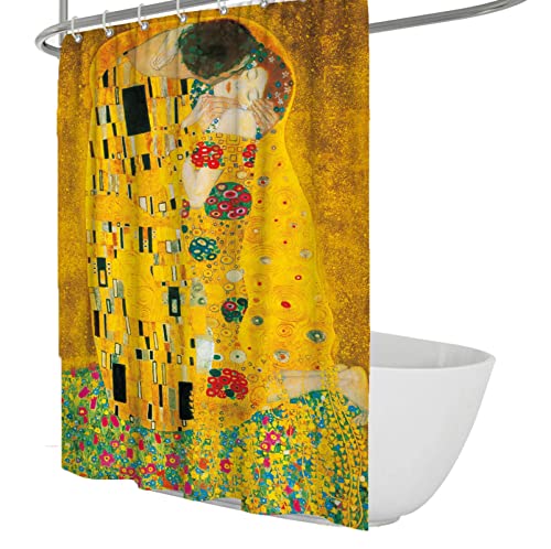 Badezimmer Duschvorhang Set mit Haken, Der Kuss von Gustav Klimt, Home Art Gemälde Bilder für Badezimmer Langlebig und waschbar 180Wx220Lcm von Wewoo Home