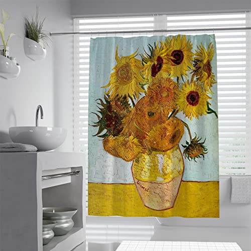 Duschkabinenvorhang, Gelb, Duschvorhang, Sonnenblume von Van Gogh, Blumen-Badevorhang, Polyestergewebe, maschinenwaschbar, 200 x 200 cm, Duschvorhang von Wewoo Home