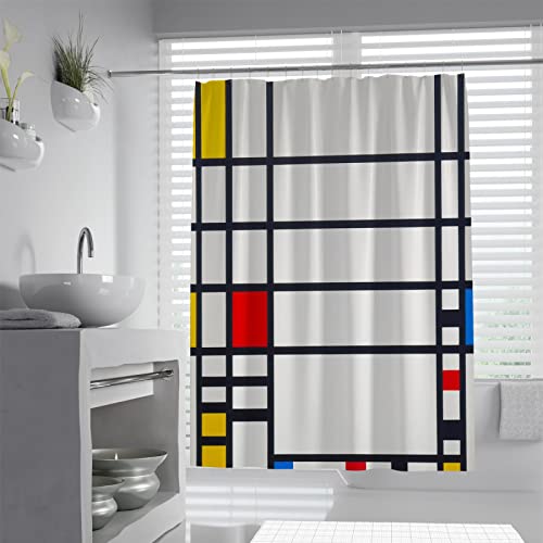 Wewoo Home Moderner geometrischer Duschvorhang Mondrian Farbblock-Polyester-Badevorhang für Badezimmer, strukturierter Stoff, Duschvorhang-Set, 200 x 220 cm, Duschvorhang von Wewoo Home