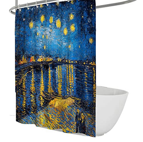 Van Gogh Duschvorhang Sets Sternennacht Bad Duschvorhang Weicher Stoff Polyester Multi Größen Bauernhaus Badezimmer Vorhang Pflegeleicht 120x180cm von Wewoo Home