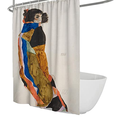 Wewoo Home Abstrakte Frau Badezimmer Duschvorhang Sets Egon Schiele Badevorhänge Niedrige Transparenz Weicher Expressionismus Duschraumvorhänge W100xL150cm von Wewoo Home