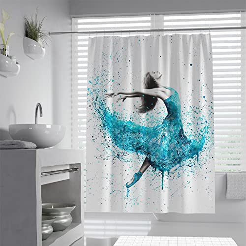 Wewoo Home Badezimmer Duschvorhang Sets Ballett Mädchen Blauer Rock Duschvorhänge Dekor Set Separater Nasser und trockener moderner Badvorhang mit Haken W180xL220cm von Wewoo Home