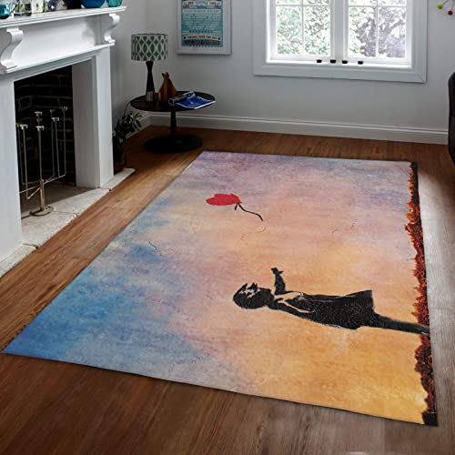 Wewoo Home Banksy weicher Teppich, Street-Art-Ballon mit Mädchen großflächige Teppiche für Jungen Mädchen Kinderzimmer, Polyesterfaser rutschfeste Bodenteppiche 90x150cm von Wewoo Home