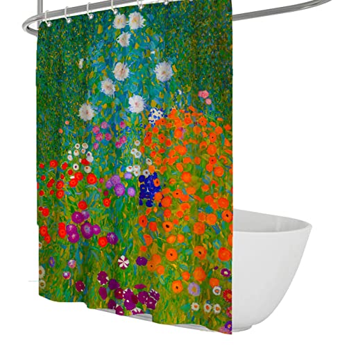 Wewoo Home Berühmte Gemälde Duschvorhang Haken Gustav Klimt Blumen und Pflanzen Garten Badewanne Vorhang für Badezimmer Pflegeleicht 180Wx180Lcm von Wewoo Home