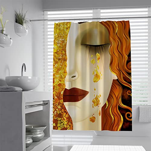 Wewoo Home Berühmtes Gemälde Badewannenvorhang, Gustav Klimt Duschvorhang Goldene Tränen Badezimmer Wasserdichtes Duschvorhang-Set mit Haken 90Wx180Lcm Duschvorhang von Wewoo Home