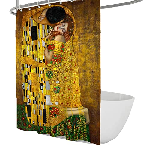 Wewoo Home Berühmtes Gemälde Badewannenvorhang, Gustav Klimt Duschvorhang für Badezimmer Goldene Tränen Badezimmer wasserdichter Duschvorhang Set Haken 180Wx180Lcm von Wewoo Home