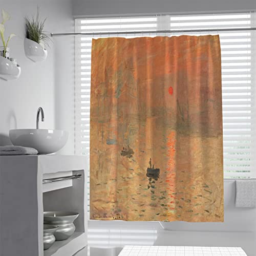 Wewoo Home Berühmtes Gemälde Reproduktion von Monet Duschvorhang Sonnenaufgang Duschvorhänge Set mit Haken Bequemer leicht zu reinigender gelber Badezimmervorhang W180xL200cm von Wewoo Home
