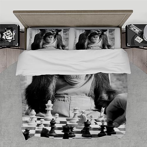 Wewoo Home Bettwäsche 3 Stück AFFE, der Schach spielt Bettdecke mit Reißverschluss und Eckbändern (1 Bettbezug + 2 Kissenbezüge) Mikrofaser 155x220cm von Wewoo Home