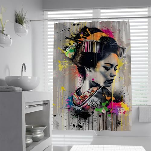 Wewoo Home Duschvorhänge im japanischen Stil Geisha Frau Duschvorhang Dekorationsset mit Haken Wohnung Duschraum Vorhänge - Wasserdicht W200xL240cm von Wewoo Home