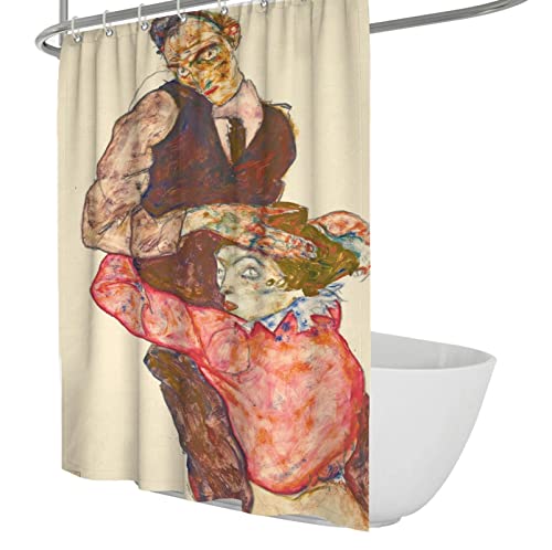 Wewoo Home Egon Schiele Expressionismus Duschvorhänge Sets Kniend Weiblich Badezimmervorhang Mann Frau Badevorhang Langlebig Pflegeleicht Badewannenvorhänge W120xL220cm von Wewoo Home