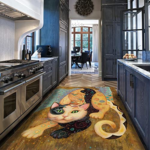Wewoo Home Katzenbereich Teppich mit Rutschfester Rückseite, Gustav Klimt Buntes Vintage Catc Design, Qualitätsteppich für Schlafzimmer und Schlafsaal 150x240cm von Wewoo Home
