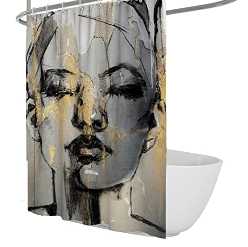 Wewoo Home Moderne abstrakte Gesicht Dusche Vorhang Badezimmer Set Zeitgenössische ästhetische Formen Linie Kunst Bad Accessoires Wohnkultur Haken 120Wx180Lcm von Wewoo Home