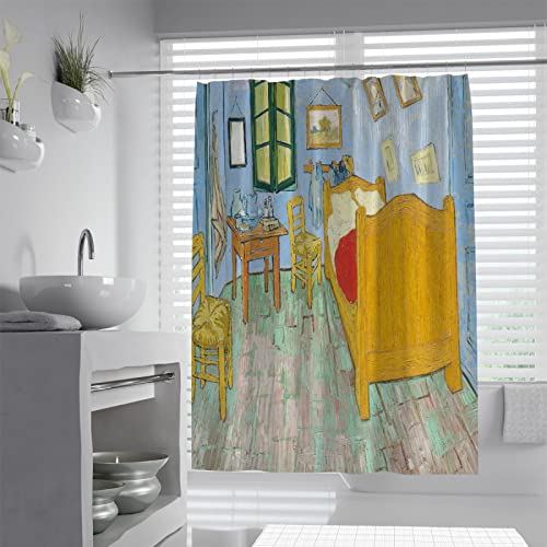Wewoo Home Raumdekoration Duschvorhang Set Gelbes Bett Duschvorhang für Badezimmer Van Gogh Wasserdichter waschbarer Stoff Badewannenvorhang mit Haken B260xL200cm von Wewoo Home