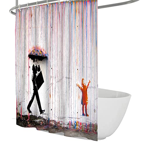 Wewoo Home Regenbogen Regen Duschvorhänge Banksy Duschvorhang Set Mann mit einem Regenschirm Badezimmervorhang Stoff Polyester wasserdichte Badewannenvorhänge W160xL180cm von Wewoo Home