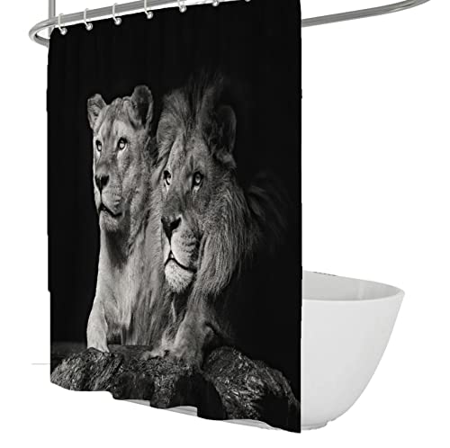 Wewoo Home Schwarz-Weiß-Duschvorhang für Badezimmer-Set mit Löwen-Duschvorhang, moderner Stil für Hotels, Badewannen, gewichteter Saum, 180 x 200 cm, Duschvorhang von Wewoo Home