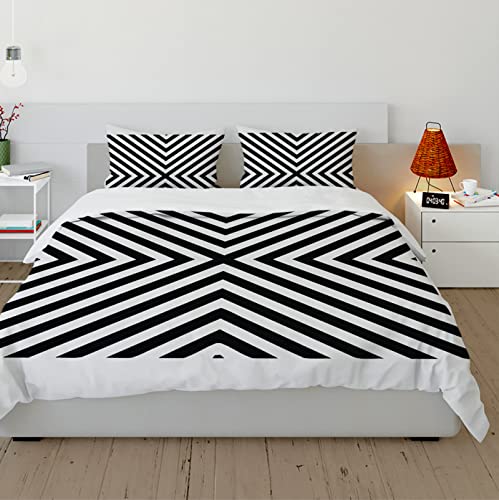 Wewoo Home Schwarzes weißes Bettbezugsset mit Reißverschluss und Eckbändern Weiches Mikrofaser-Bettwäsche-Set mit 3 Stück (2 Kissenbezüge, 1 Bettbezug) 140x200cm von Wewoo Home