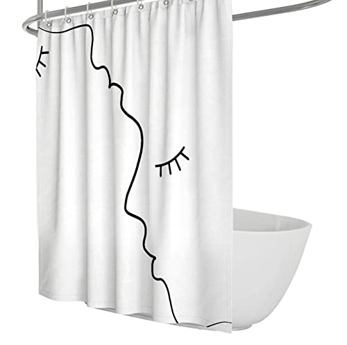 Wewoo Home Weißes Duschvorhang-Set Abstrakte Gesichtskontur Duschvorhänge für Badezimmer wasserdichte maschinenwaschbare Badevorhänge Polyestergewebe W120xL220cm von Wewoo Home