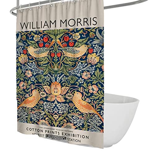 Wewoo Home William Morris Duschvorhang Wasserdichter Stoff Erdbeerdieb Duschvorhänge für Badezimmer Schnell trocknende Badevorhang-Sets mit Haken W100xL180cm von Wewoo Home