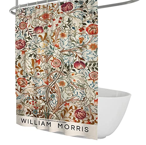 Wewoo Home William Morris Duschvorhang im Boho-Stil wasserdichte Duschvorhänge aus Stoff Rote Pflanze Blumengemälde Pflegeleichter Duschvorhang mit Haken W240xL180cm von Wewoo Home