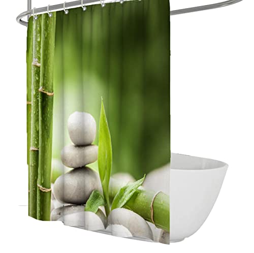 Wewoo Home Zen Stein Duschvorhänge Sets mit Haken Grüner Hintergrund Meditation Badezimmer Duschvorhang Wasserdicht mehrere Größen Badevorhänge W150xL220cm von Wewoo Home