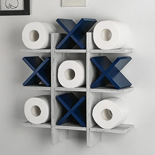 Tic Tac Toe Toilettenpapierhalter Ständer Rustikale Holz Toilettenpapieraufbewahrung Badezimmer Hängende Aufbewahrung Freistehende Wandmontierte Regale Wanddekoration für Toilettenpapier Bauernhaus von Weysat