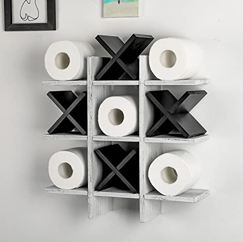 Weysat Tic Tac Toe Toilettenpapierhalter, Ständer, Toilettenpapier-Aufbewahrung, Badezimmer-Dekor, rustikale Holzaufbewahrung, freistehend, wandmontierte Regale, Dekoration für Toilettenpapier, von Weysat