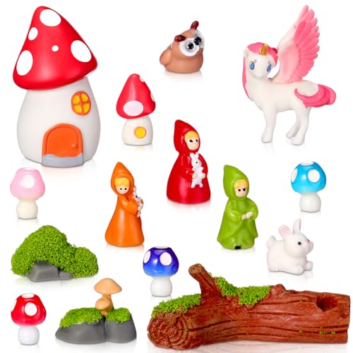 Weysat 15 Stück Mini-Gartenzubehör aus Kunstharz, kleine Tierfiguren, Miniatur-Figuren, Mikro-Landschafts-Ornament-Set für Heimwerker, kleine Gartengeschenke, Feenhaus-Topfpflanze, Terrarium von Weysat