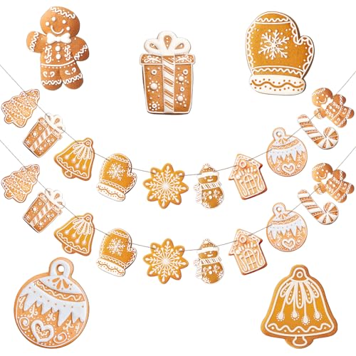Weysat 2 Stück Holz-Girlande mit Lebkuchen-Motiv, Banner, Weihnachtsdekoration, Baumschmuck, Weihnachts-Wimpelkette, Banner für Party, Urlaub, Wanddekoration, Heimkamin Weysat 2 Stück Holz-Girlande mit Lebkuchen-Motiv, Banner, Weihnachtsdekoration, Baumschmuck, Weihnachts-Wimpelkette, Banner für Party, Urlaub, Wanddekoration, Heimkamin von Weysat