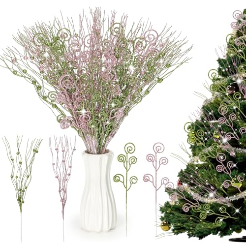 Weysat 36 Stück rosa-grüne Weihnachtsbaum-Picker, 43,2 cm, 30,5 cm, künstlicher Glitzer, lockige Beerenstiele, Weihnachts-Süßigkeiten-Picker, künstliche Weihnachtsbaumstäbe, Zweige für rosa-grüne Weysat 36 Stück rosa-grüne Weihnachtsbaum-Picker, 43,2 cm, 30,5 cm, künstlicher Glitzer, lockige Beerenstiele, Weihnachts-Süßigkeiten-Picker, künstliche Weihnachtsbaumstäbe, Zweige für rosa-grüne von Weysat