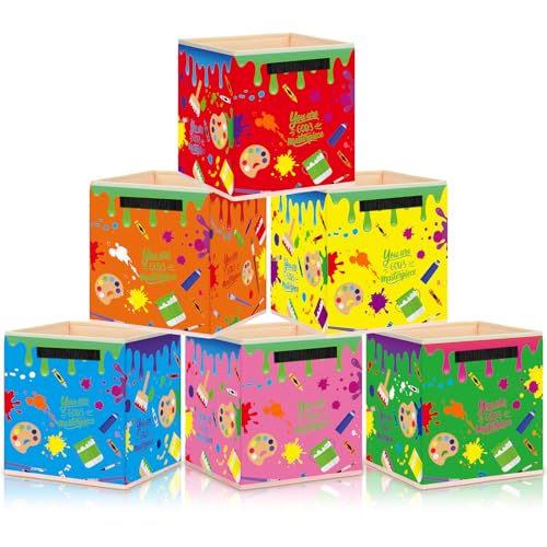 Weysat Aufbewahrungskörbe aus Stoff, 27,9 cm, bunt, für Kunst, Malerei, Thema, Aufbewahrungskörbe mit Griffen, Pinsel, Spritzer, Klassenzimmer, Schulbedarf, für Büro, Zuhause, Organizer, 6 Stück von Weysat