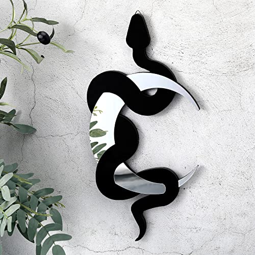 Weysat Schwarze Schlange und Halbmond Spiegel Gothic Wanddekoration Gothic Schlangendekor Boho Hängespiegel Home Dekorative Wandkunst für Wohnzimmer Badezimmer Schlafzimmer Flur von Weysat