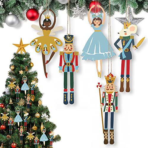 Weysat Weihnachtliches Nussknacker-Dekorationsset, Nussknacker-Ornamente für Baum, Mini-Prinzessin, Ballett, Maus, König, Soldat, Figuren für Weihnachtsbaum, Outdoor-Party, Holz, lebendiger Stil, 20 von Weysat