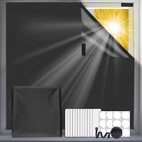 Fenster Verdunkelung, 100% Fenster Abdunkeln, Dachfenster Verdunkelung ohne Bohren, Sonnenschutz Verdunkelungsrollo, Verdunklungsstoff mit Klettband für Familie Reisen Rollo Schwarz (300 * 145) von Weysoo